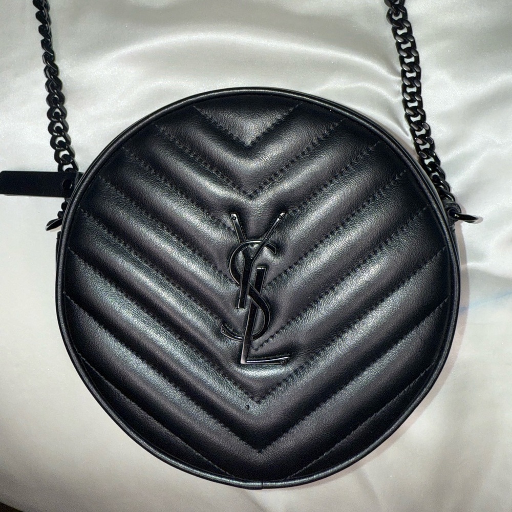 Yves Saint Laurent Chevron Black Round Crossbody Bag